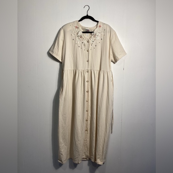 Cactus  California Vintage Short Sleeve Button Up Shoulder Pads Maxi Dress T39* - Picture 1 of 5